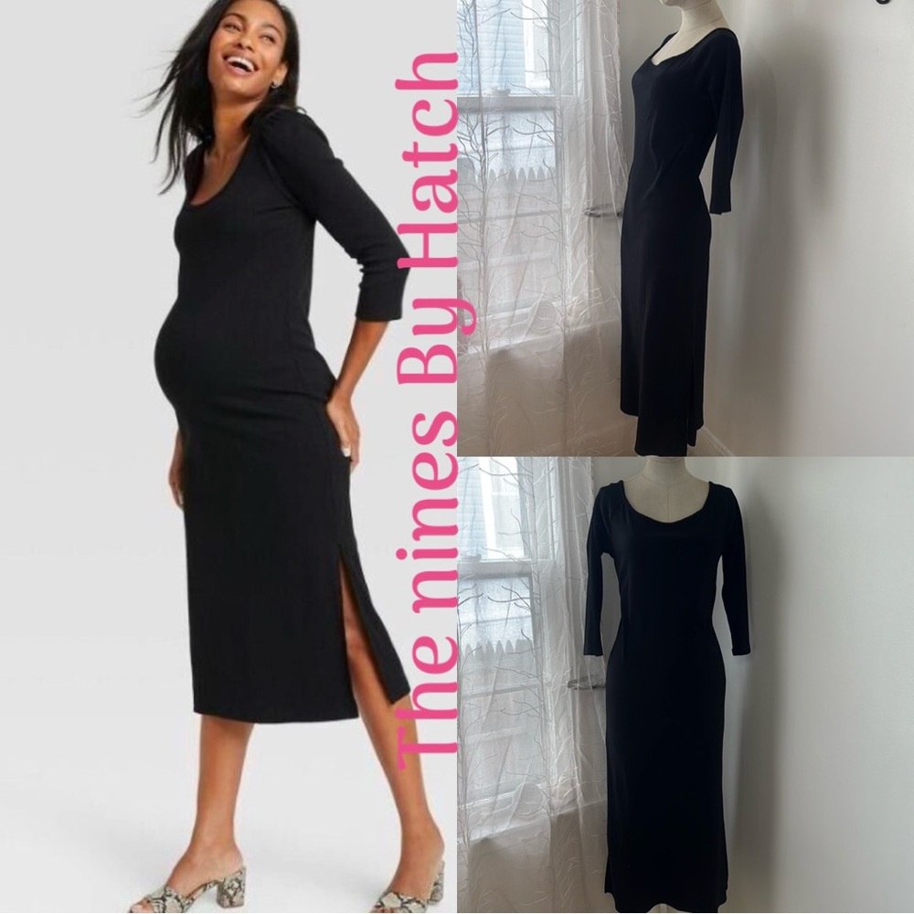 The Nines by Hatch Black Ribbed Midi MATERNITY Dress - Maternity